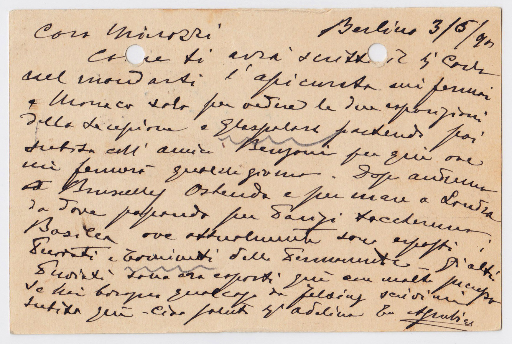 Cartolina postale - Alberto Grubicy a Filiberto Minozzi, Berlino, 3 giugno 1903
