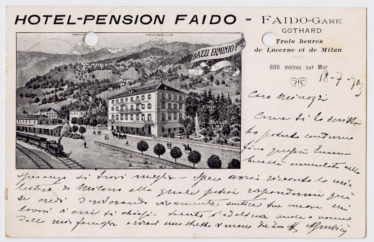 Cartolina postale – Alberto Grubicy a Filiberto Minozzi, Gothard, 18 luglio 1903