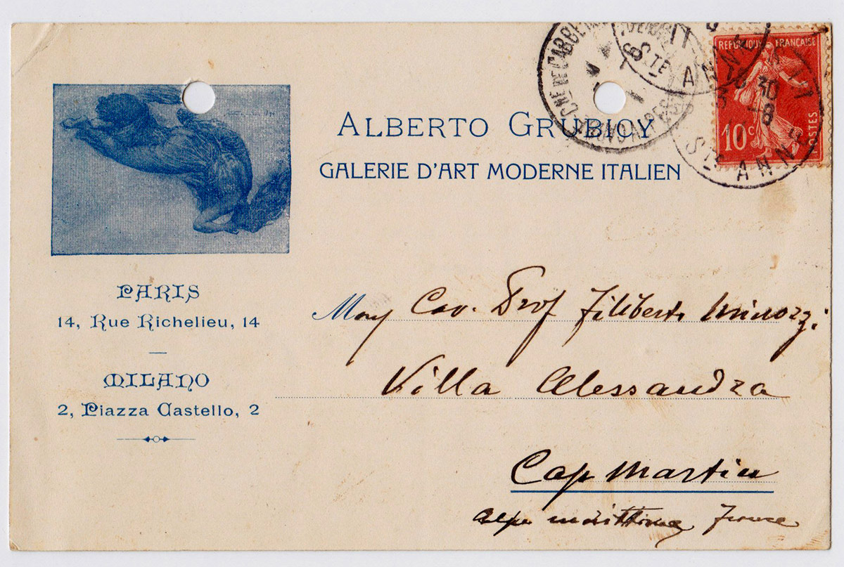 Cartolina postale – Alberto Grubicy a Filiberto Minozzi, Parigi, 3 giugno 1911